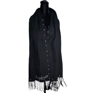 Vintage Bebe Black Studded Scarf with Rhinestone Logo